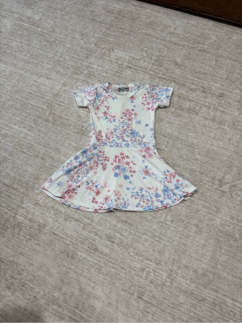 Kids Floral Ribbed Twirl Dress - Pink & Blue